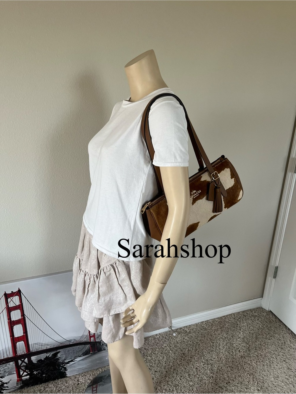 ✅Coach Asher Shoulder Bag In Haircalf With Cow Print - Picture 6 of 10